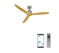 CREATE / WINDSTYLANCE NATURAL WOOD/Ventilador de techo níquel aspas madera natural con Wifi y mando / 40W, Silencioso, Ø132 cm, 6 velocidades, temporizador, verano-invierno, doble altura