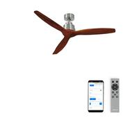 CREATE / WINDSTYLANCE NATURAL WOOD/Ventilador de techo níquel aspas madera oscura con Wifi y mando / 40W, Silencioso, Ø132 cm, 6 velocidades, temporizador, verano-invierno, doble altura