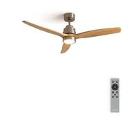 CREATE / WINDSTYLANCE S/Ventilador de techo ABS con luz níquel aspas efecto madera clara con mando/ 40W, Silencioso, Ø112 cm, 6 velocidades, temporizador, verano-invierno, doble altura, motor DC