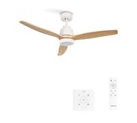 CREATE / WINDSTYLANCE S/Ventilador de techo con luz blanco aspas madera clara con controlador pared y mando / 40W, Temporizador, Ø112 cm, 6 velocidades, función verano-invierno, doble altura