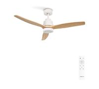 CREATE / WINDSTYLANCE S/Ventilador de techo con luz blanco aspas madera clara con mando / 40W, Silencioso, Ø112 cm, 6 velocidades, temporizador, función verano-invierno, doble altura