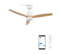 CREATE / WINDSTYLANCE S/Ventilador de techo con luz blanco aspas madera clara con Wifi y mando / 40W, Silencioso, Ø112 cm, 6 velocidades, temporizador, función verano-invierno, doble altura