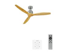 CREATE / WINDSTYLANCE/Ventilador de techo níquel aspas madera natural con controlador y mando / 40W, Silencioso, Ø132 cm, 6 velocidades, temporizador, verano-invierno, doble altura