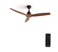 CREATE / WINDWOOD/Ventilador techo negro aspas madera oscura con mando / 75W, Silencioso, Ø132 cm, 3 velocidades, temporizador, 2 alturas