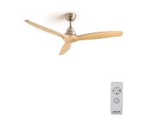 CREATE / WINDWOOD/Ventilador techo níquel aspas madera natural con mando / 75W, Silencioso, Ø132 cm, 3 velocidades, temporizador, 2 alturas
