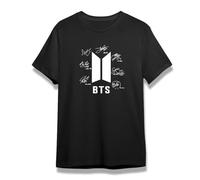 Createe - Camiseta BTS con logotipo y autógrafos hombre/mujer 100% algodón negro Bangtan Boys, Negro , L