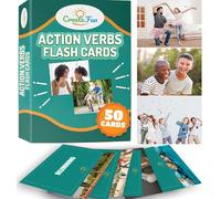 CreateFun Tarjetas flash de verbos de acción - 50 Tarjetas fotográficas educativas de Word Trainer - con 6 actividades de enseñanza para padres, aulas, materiales de terapia del habla, materiales de