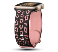 CreateGreat Correas grabadas de leopardo de dos tonos compatibles con Apple Watch Band de 45 mm, 44 mm, 42 mm, correa deportiva de silicona para iWatch Series SE 8, 7, 6, 5, 4, 3, 2, 1. BK-SPK