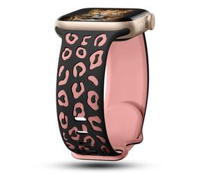 CreateGreat Correas grabadas de leopardo de dos tonos compatibles con Apple Watch Band de 45 mm, 44 mm, 42 mm, correa deportiva de silicona para iWatch Series SE 8, 7, 6, 5, 4, 3, 2, 1. BK-SPK