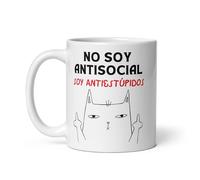 Creatello Taza No Soy Antisocial, Soy Antiestúpidos - Humor Irónico Graciosa