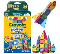 CreateOn Crayola Retro PIP - Azulejos magnéticos, mini juego de construcción para niños, azulejos magnéticos, juguetes de construcción para niños, juguetes STEM y Montessori para niños y niñas a