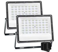 CREATESTAR Focos LED Exterior 100W, Proyector LED Exterior 2 Piezas, foco exterior de 10000LM Floodlight, IP66 Impermeable foco blanco frío de 6500K, luz de inundación para almacén, jardín, patio