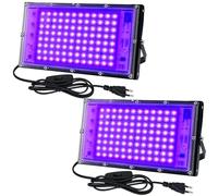 CREATESTAR Luz Negra Ultravioleta 2 Piezas, 100W Foco de luz negra LED, Luz UV impermeable IP65, luces negras para Bar Discoteca, fiesta luminosa, Pinta Corporal, iluminación de escenario, Halloween