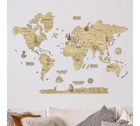 CreatifWood Mapa de Madera 2D para Pared - Mapamundi Decorativo | Planisferio de Pared | Decoración para Salón, Oficina o Dormitorio | Regalo para Viajeros (Light, 100L x 70l cm)