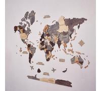 Creatifwood Mapa mundi madera 3D con Nombres Grabados de Países y estados para Marcar Viajes. Mapa mundi pared de madera multicapa Decoración, Dormitorio y Oficinas (Graphite, 150L x 105B cm)