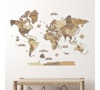Creatifwood Mapa mundi madera 3D con Nombres Grabados de Países y estados para Marcar Viajes. Mapa mundi pared de madera multicapa Decoración, Dormitorio y Oficinas (Dark, 100L x 70B cm)