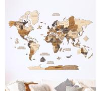 Creatifwood Mapa mundi madera 3D con Nombres Grabados de Países y estados para Marcar Viajes. Mapa mundi pared de madera multicapa Decoración, Dormitorio y Oficinas (Multicolor, 100L x 70B cm)