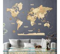 Creatifwood Mapa mundi madera 3D con Nombres Grabados de Países y estados para Marcar Viajes. Mapa mundi pared de madera multicapa Decoración, Dormitorio y Oficinas (Light, 200L x 140B cm)