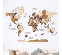 Creatifwood Mapa mundi madera 3D con Nombres Grabados de Países y estados para Marcar Viajes. Mapa mundi pared de madera multicapa Decoración, Dormitorio y Oficinas (Multicolor, 200L x 140B cm)