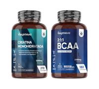 Creatina Monohidratada 3000mg + BCAA 2:1:1 2000mg - Pack Diario de Suplementos Deportivos - Aminoácidos Ramificados y Monohidrato de Creatina, Sin Gluten ni OGM