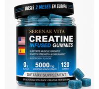 Creatina Monohidratada en Gominolas 5000 mg por Toma | 120 Ud Sin Azúcar | Creatine gummies sabor arándano: 30 tomas de 5 g o 60 de 2,5 g, sin colorantes artificiales, veganas y sin gluten