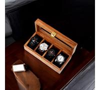 Creation India Craft Caja de reloj de madera, organizador de almacenamiento, vitrina, soporte para joyas, regalo para hombres y mujeres, hecho a mano en madera de teca, de 4 a 12 ranuras, viene con