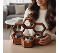 Creation India Craft Caja de reloj de madera vintage para hombres, caja de exhibición de relojes, organizador de almacenamiento, joyero para mujeres, regalo para hombres, madera antigua, cojines y