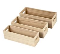 Creativ 57697 Cajas de almacenamiento, L: 22+23,5+25 cm, árbol emperatriz, 3 asstd, altura: 6,5-7,5 cm, madera