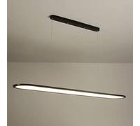 Creative Black Aluminium Long Chandeliers, Strip-Shape Kitchen Island Pendant Light, LED 3 Color Mode Hanging Lamp, Metal Suspension Lamps with Acrylic Panel Shade Drop Lights