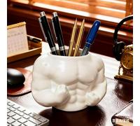 Creative Bodybuilder Pen Holder for Desk Funny Muscular Man Pencil Cup Resin Stationery Organizer Makeup Brush Holder Gym Themed Office Decor Gift for Boss Men Students