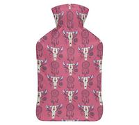 Creative Boho Buffalo Skull - Botella de agua de goma con cubierta de felpa suave, bolsa de agua caliente para invierno, manos y pies, protección contra el frío, 1000 ml