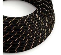 Creative-Cables Cable eléctrico original revestido en tejido 2 x 0,75 mm² (5 m, Negro-Oro ERM42) - Redondo, efecto seda - Seguridad certificada, made in Italy
