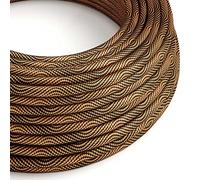 Creative-Cables Cable eléctrico original revestido en tejido 2 x 0,75 mm² (5 m, Negro-Cobre ERM66) - Redondo, efecto seda - Seguridad certificada, made in Italy