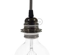 creative cables Kit portalámparas E27 en Metal con Doble virola para Pantalla - Cónico, Negro Perla