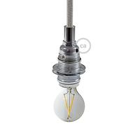 Kit portalámparas para pantalla de metal doble arandela E14 - Cilíndrico, Plata