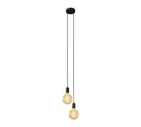 creative cables - Lámpara colgante múltiple de 2 caídas completa con cable textil y acabados de metal - Kit de bricolaje, sin bombilla, negro