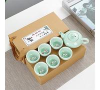 Creative Carp Ice Crack - Juego de viaje de té chino Kung Fu, tetera portátil de cerámica, tetera de porcelana, tazas de té de Gaiwán, herramienta de té de viaje para amantes del té (juego de 7 piezas