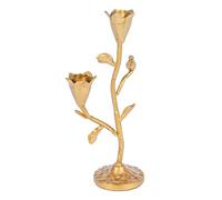 Creative Co-Op Candelabro de Hierro Fundido Forjado a Mano con Flores y pájaros, Capacidad para 2, Soporte cónico Dorado