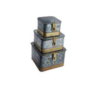 Creative Co-op Decorative Galvanized Metal Boxes with Lids & Brass Accents (Set of 3 Sizes) Cajas, Plateado