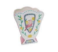 Creative Co-Op Jarrón de cerámica con diseño de pájaro Pintado en Forma de Abanico, Multicolor