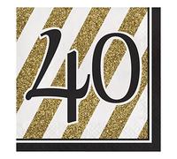 Creative Converting Black and Gold Number 40 Paper Luncheon Napkins, 13"-16 piezas, 21, 6 1/2"