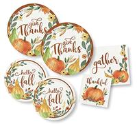 Creative Converting Platos y servilletas de papel de Acción de Gracias, suministros de fiesta de calabaza de otoño (64 piezas)