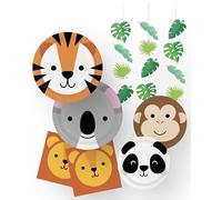 Creative Converting Safari Animal Party Supplies Set, 16 platos grandes de 9 pulgadas, 16 platos pequeños de 7 pulgadas, 32 servilletas, decoraciones temáticas de la selva