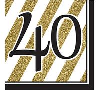 Creative Converting - Servilletas de cumpleaños en negro y dorado (Paquete de 16) (40/Negro/Oro)