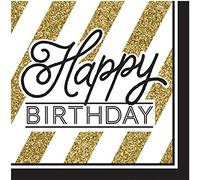 Creative Converting - Servilletas de cumpleaños en negro y dorado texto Happy Birthday (Paquete de 16) (Talla Única/Negro/Oro)