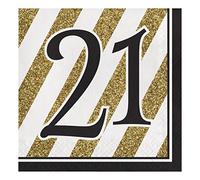Creative Converting Servilletas de papel con número 21, color negro y dorado, de 13 a 16 unidades, 6 1/2 pulgadas