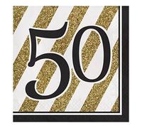 Creative Converting Servilletas de papel con número 50, color negro y dorado, 13 en 16 unidades, 60