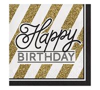 Creative Converting Servilletas de papel de cumpleaños negro y dorado, 13 "-16 piezas, 80, 6 1/2"