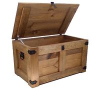 CREATIVE COOPER Caja de madera, cofre del tesoro, caja de almacenamiento, baúl de cama, rústico, mesa de café, caja de juguetes, 77 x 49 x 45 cm, baúl de madera hecho a mano, aceite madera eco marrón