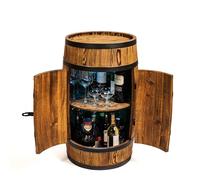 CREATIVE COOPER Mesa alta con puerta y LED RGB - Botellero de madera - Barril de madera - Muebles de barril - Wineregal - Bar de vinos - Barril bar con puerta - 80 cm (wengué quemado por el sol)